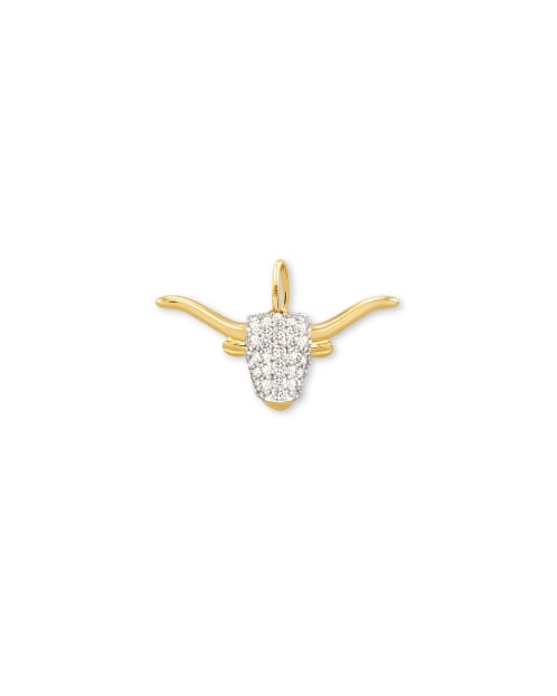 0.1 ct Pave Longhorn 14k Yellow Gold Charm in White Diamond